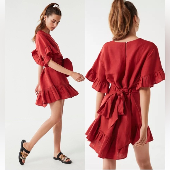 Urban Outfitters Ruffle Mini Dress | Red Dress | Size Medium - Picture 4 of 9